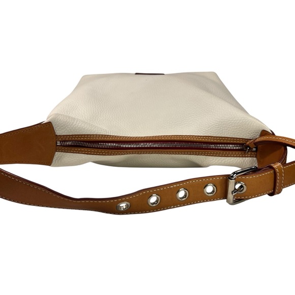 Dooney & Bourke Vintage Pebble Grain Leather Hobo Bag Purse - Off White & Tan - Picture 10 of 13